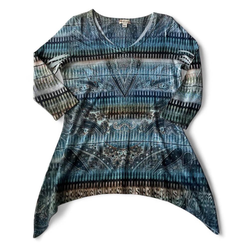 World Unity Y2K Rhinestone Paisley Sharkbite Tunic.